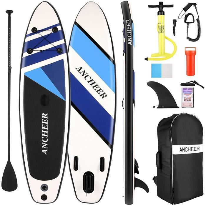 Image de Stand up Paddle Board Gonflable Paddle Plage Sports nautiques - 305 x 76 x 15 cm - Avec accessoires complets - ANCHEER - BLEU Foncé