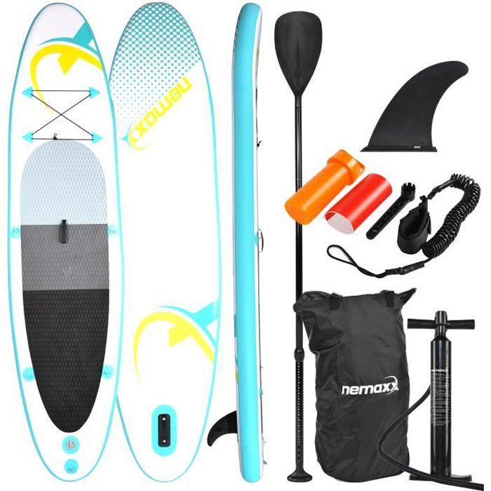 Image de Stand Up Paddle Board Kayak Gonflable 320x78x15cm turquoise/jaune SUP Planche de Surf Charge maximale 140 kg Bateau Surfdoard Set