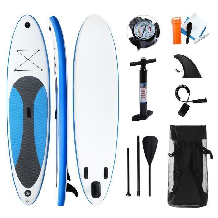Image de Stand up paddle gonflable 320 x 75 x 15cm Planche de surf portable avec pagaie, leash, pompe et sac de transport, support de caméra