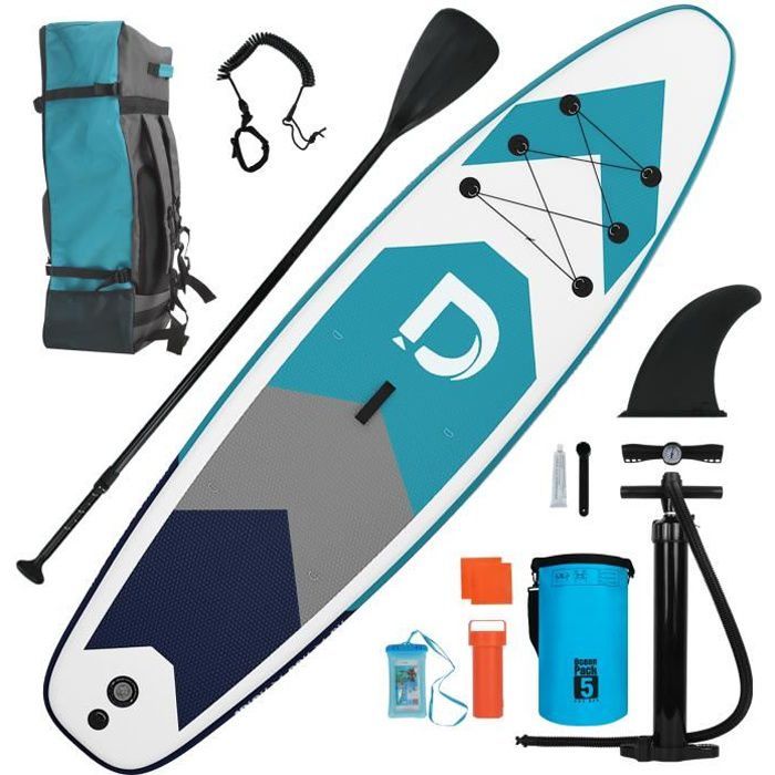 Image de Stand up Paddle Gonflable 320*80*15 cm (10.6' 32'' 6'') charge max 158kg, Planche de Surf portative avec accessoire, Bleu et blanc