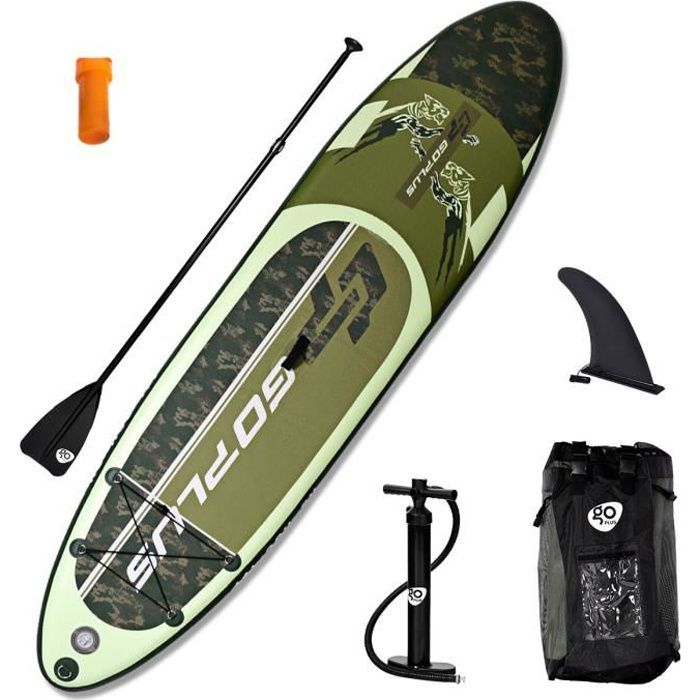 Image de Stand Up Paddle Gonflable avec Pagaie Réglable:88-220CM,Pompe,Sac à Dos,Aileron,Leash,Kit de Réparation Vert