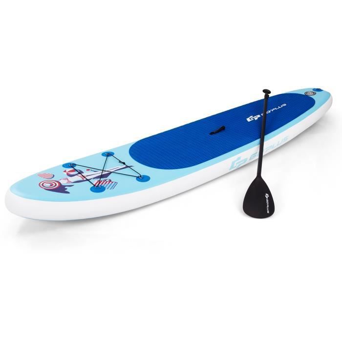 Image de Stand Up Paddle Gonflable avec Pagaie Réglable:88-220CM,Pompe,Sac à Dos,Aileron,Leash,Kit de Réparation  Bleu