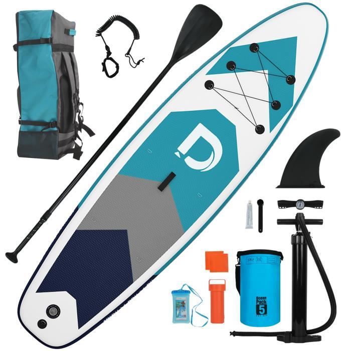 Image de Stand up paddle gonflable - DSKEUZEEW - PVC - 320 x 80 x 15 cm Charge Max 158KG Sport Nautique - Bleu