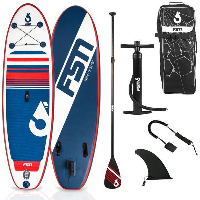 Image de Stand up Paddle Gonflable NERO 9'0 - 274 x 79 x 13 cm - Pack complet avec Pompe, Pagaie, Leash et Sac de transport