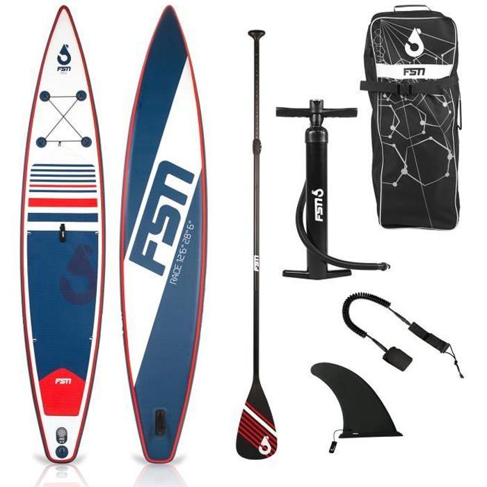 Image de Stand up Paddle Gonflable RACE 12'6 - 384 x 71 x 15 cm - Pack complet avec Pompe, Pagaie, Leash et Sac de transport