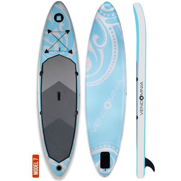 Image de Stand up paddle gonflable taille blanc-bleu ( tribal) 366 cm charge max 130 kg planche de sup pour deboutants et proffessionnels