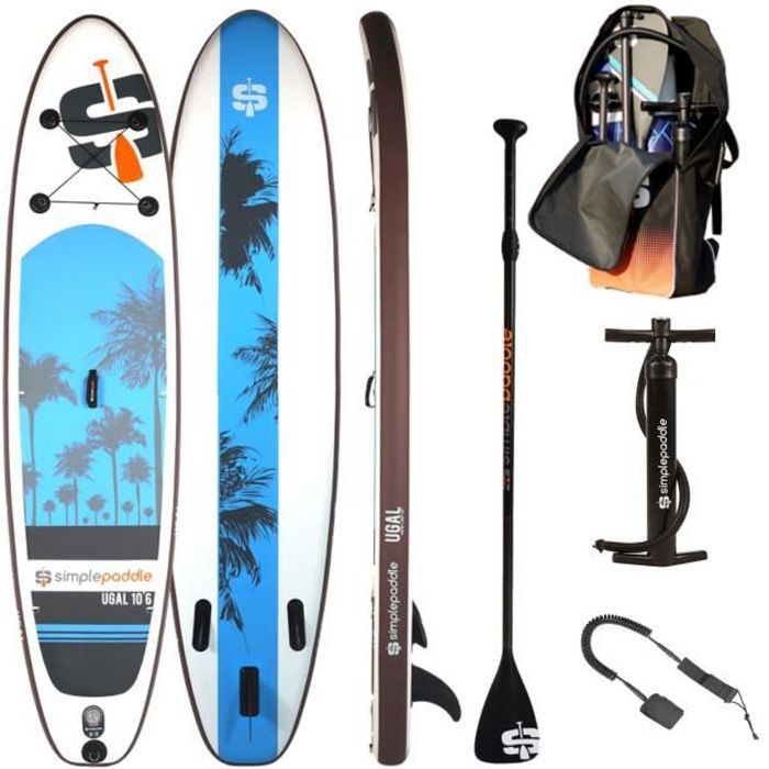 Image de Stand up Paddle Gonflable UGAL 10'6 30'' 6" (315 x 76 x 15 cm) - Pack complet avec Pompe, Pagaie, Leash et Sac de transport