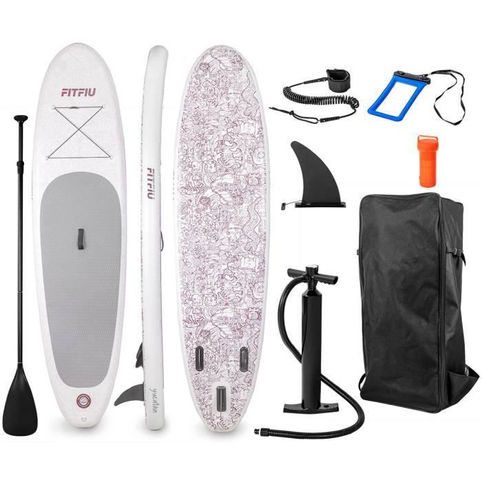 Image de Stand up paddle gonflable YUCATÁN design aztèque, SUP yoga, pagaie et accessoires, poids max. 100kg, 305x76x15cm - FITFIU Fitness