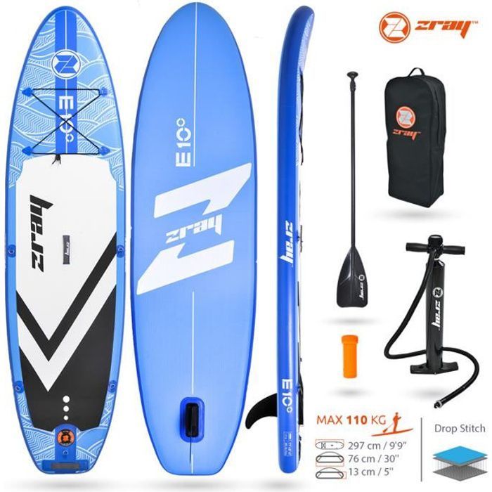 Image de Stand up paddle gonflable Zray Evasion E10 9'9" - 297x76x13cm - Dropstitch -110kg MAX -Option siège kayak
