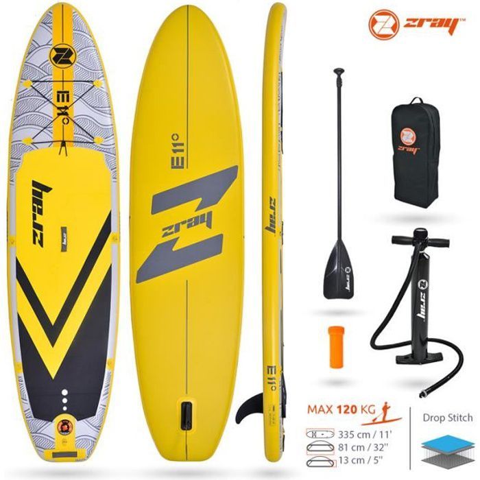 Image de Stand Up Paddle gonflable ZRAY Evasion E11 11' 2020 335x81x13cm (11'x32''x5'') -Dropstitch -246L/120KG MAX -Option siège kayak