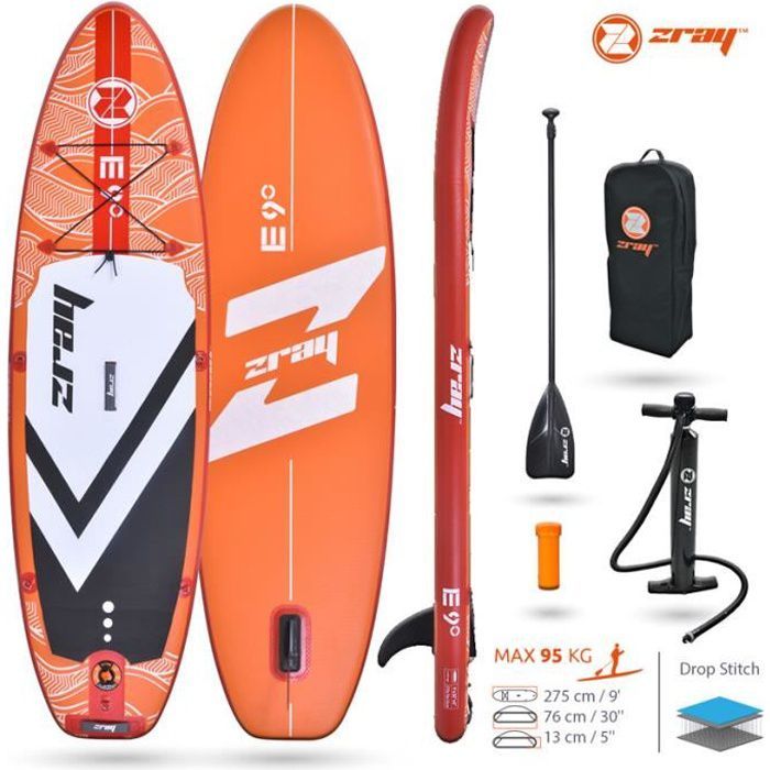 Image de Stand Up Paddle gonflable ZRAY Evasion E9 9' - 275x76x13cm (9'x30''x5'') - DropStitch - 194L/95KG MAX - Option siège kayak