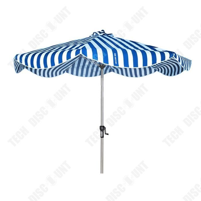 Image de TD® Parasol à manivelle en alliage d'aluminium à colonne centrale parapluie rayé arc bord anti-pluie et écran solaire sans base