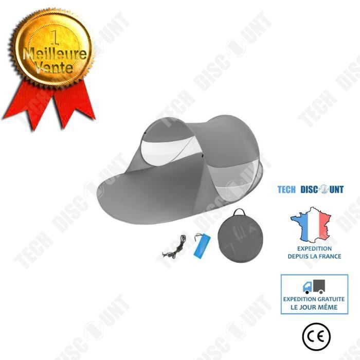 Image de TD® TECH DISCOUNT Tente de Plage Anti UV Pop Up 240 cm x 140 cm x 90 cm Gris foncé + 1 Sac de transport