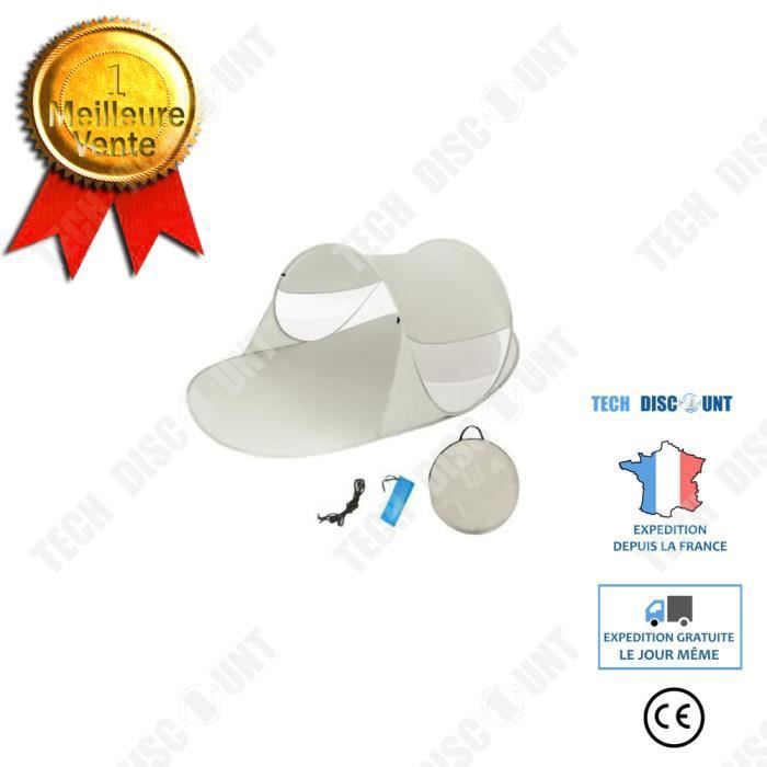 Image de TD® TECH DISCOUNT Tente de Plage Anti UV Pop Up 240 cm x 140 cm x 90 cm Gris + 1 Sac de transport
