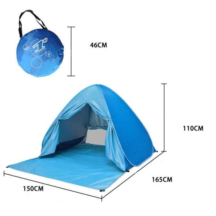 Image de Tente de Plage Instantanée Anti UV Abri de Plage Pop-up Portable Automatique pour 1 à 3 Personnes avec rideau 165 x 150 x 100 cm ble