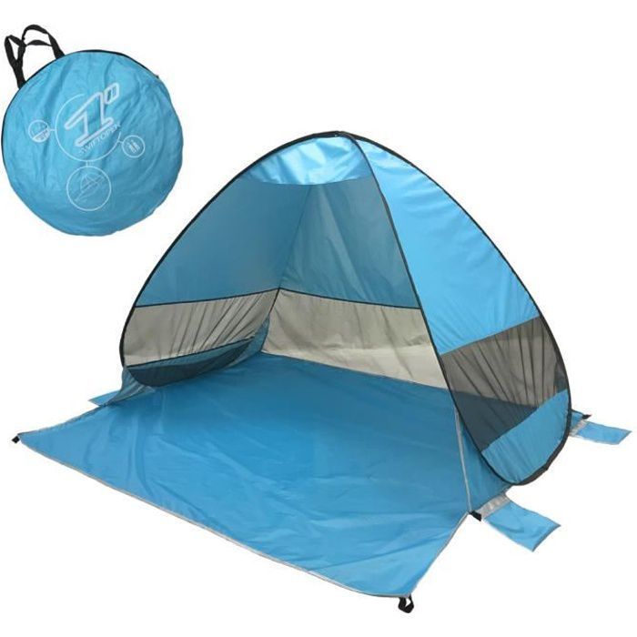Image de tente de Plage, Pop-up Automatique Abris, Portable Montage Tente Anti UV pour Extérieure Camping Plage Pêche Jardin (1-3 Personne)