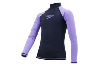 Rashguard Essential pour jeunes filles Manches Longues, Protection solaire UPF 50+, Bleu marine/Ultra violet - Taille 14