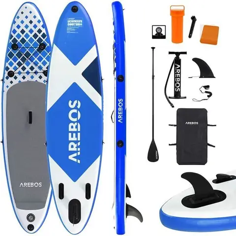 Arebos Stand Up Paddle Sup Gonflable | Double Layer | 300 ou 320cm | Pagaie/ Pompe Haute Pression |  Sac à Dos de Transport | Bleu