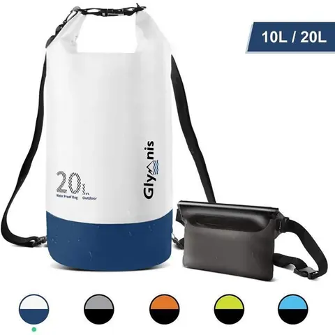 Blanc 20L Sac Étanche Sac Imperméable Dry Bag pour activités et Sports Nautiques de Plein air Natation Pêche Kayak Pochette Étanche