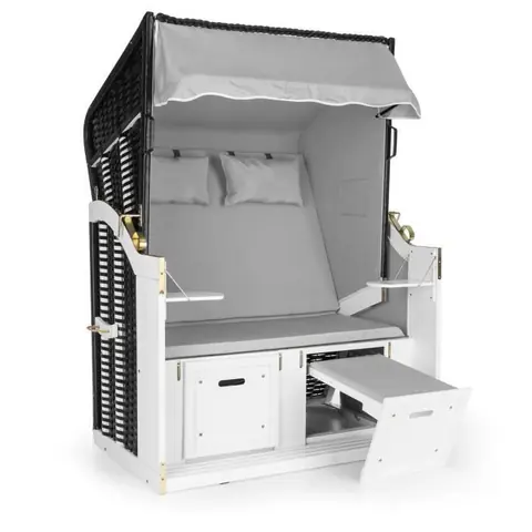 Blumfeldt Hiddensee Chaise longue corbeille - Abri cabine de plage XL 2 places - 118cm - Bâche imperméable - Gris