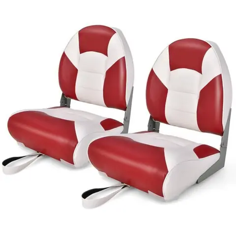 COSTWAY 2 Sièges de Bateau Pliante en Éponge 44x53x55 cm en PVC Etanche Dossier Incurvé et Assise Elastique Spacieuse Rouge Blanc