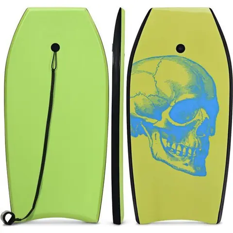 COSTWAY Bodyboard 41 Pouces avec Sangle de 90 CM Planche de Surf avec Motif de Crâne Cool de Couleur Vert pour Adulte