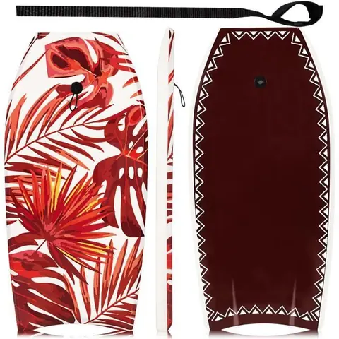 COSTWAY Planche de Surf 37 Pouces Bodyboard avec Noyau en EPS Pont en XPE et Fond Lisse en HDPE Leash de Sécurité Poignet