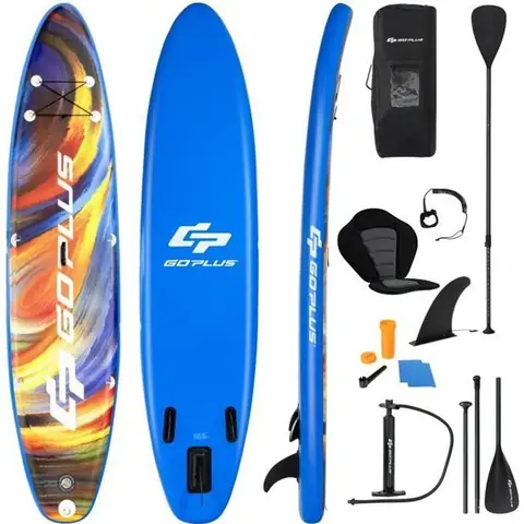 COSTWAY Stand Up Paddle Board Gonflable 320x76x15cm avec Siège,Pagaie Réglable,Triple Ailerons 9 Anneaux en D,Leash pour Surfer,Yoga