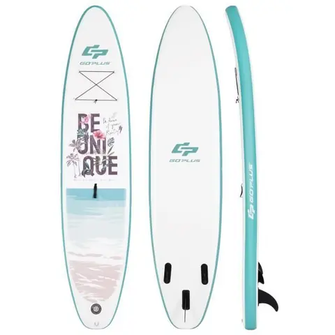 COSTWAY Stand Up Paddle Board Gonflable 320x76x15CM Pagaie Réglable Accessoires Complets Sac Portable Aileron Central Plage
