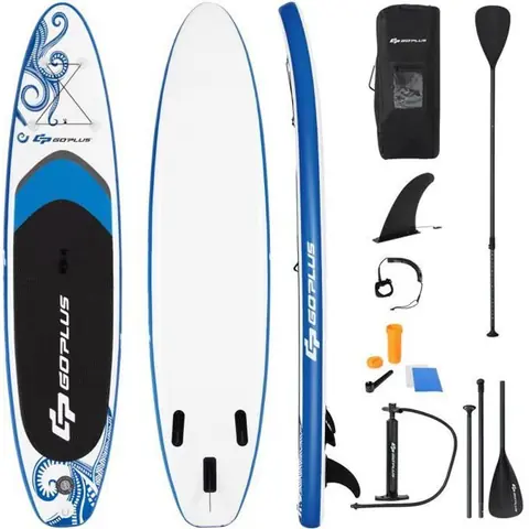 COSTWAY Stand Up Paddle Board Gonflable 325x76x16CM PVC Pagaie Réglable Pompe Leash de Sécurité Aileron Bleu Sac pour Enfant/Adulte