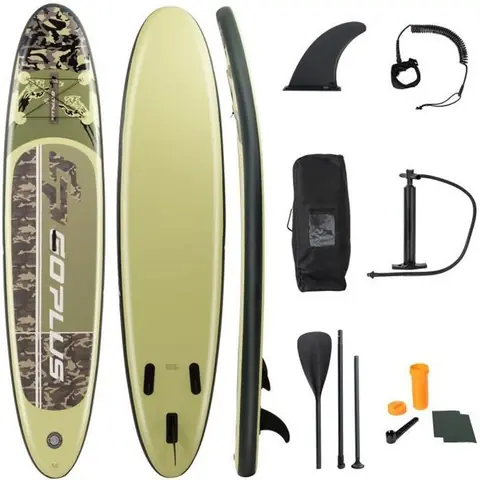 COSTWAY Stand Up Paddle Board Gonflable 335x76x15cm Accessoires Pagaie Pompe Haute Pression Kit de Réparation Leash Aileron Amovible