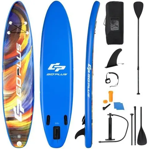COSTWAY Stand Up Paddle Board Gonflable 335x76x15CM en PVC avec Pagaie Réglable 160-210 CM Aileron Amovible Pompe Manuel Style Ciel