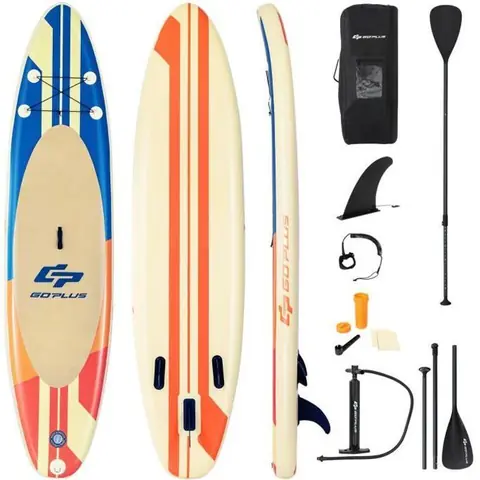 COSTWAY Stand Up Paddle Board Gonflable 335x76x15CM en PVC avec Pagaie Réglable 160-210 CM Aileron Amovible Pompe Manuel Style Rayé