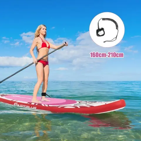 COSTWAY Stand Up Paddle Board Gonflable 335x76x16CM PVC Pagaie Réglable Pompe Leash de Sécurité Aileron Sac pour Enfant/Adulte Rose