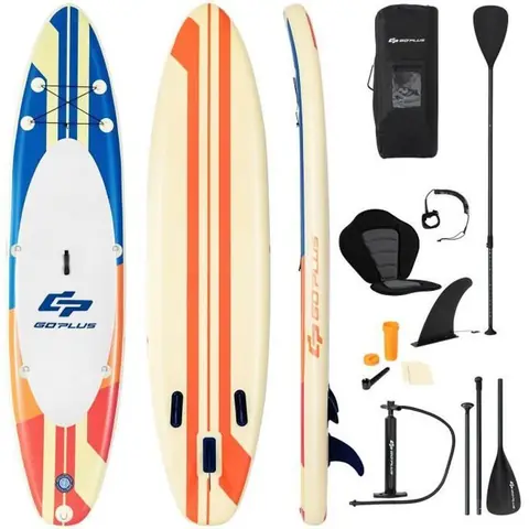 COSTWAY Stand Up Paddle Board Gonflable avec Siège 320 x 76 x 15cm, Charge Max 150kg avec Corde de Sécurité et Pagaie Réglable