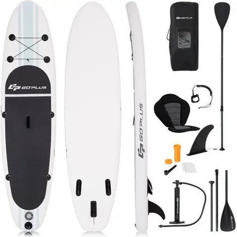 COSTWAY Stand Up Paddle Gonflable 305 x 76 x 15 cm avec Siège, 9 Anneaux Réglables Pagaie,Corde de Sécurité 3 Ailerons Support 130kg