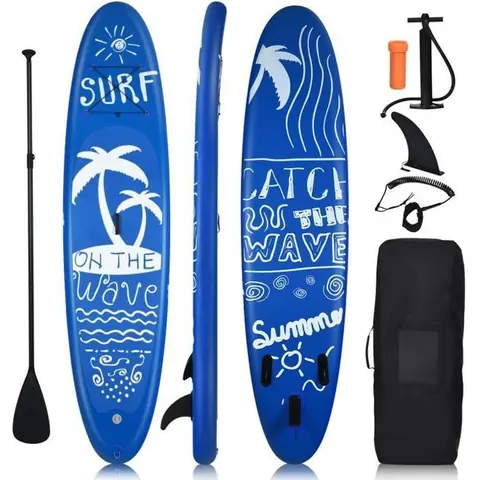 COSTWAY Stand Up Paddle Gonflable 305x76x15CM en PVC Accessoires Sac Portable Pagaie Réglable Ailerons Inférieur Pompe à Main Leash