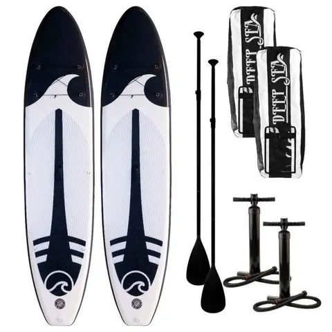 Deep Sea 2x Standup Paddle Gonflable Set XXL 330 cm – avec Pompe, Pagaie, sac de transport, Kit de réparation, max 130 kg