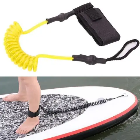 Durable TPU élastique pied corde laisse extensible pour planche de surf planche de paddle (jaune blanc)