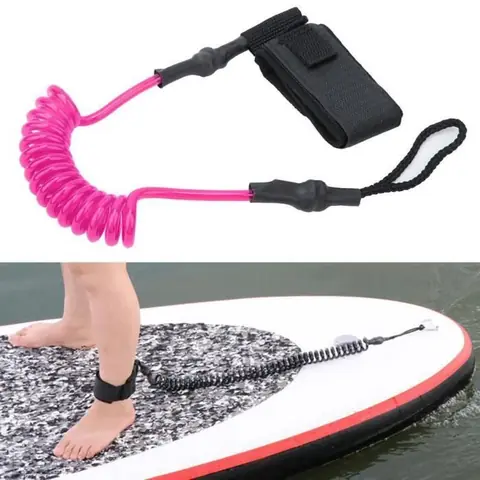 Durable TPU élastique pied corde laisse extensible pour planche de surf planche de paddle  (rose rouge et blanc)-YUN