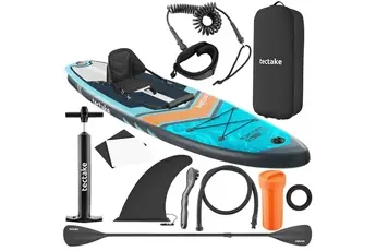 Planche stand up paddle gonflable 2 en 1 avec support appareil photo siège kayak antidérapant 200 kg turquoise orange 320x84x39,5 cm kit complet