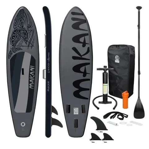 ECD Germany Stand Up Paddle Board Gonflable Makani | 320 x 82 x 15 cm | jusqu'à 150 kg | PVC | Noir | Pompe à Air Pagaie Sac