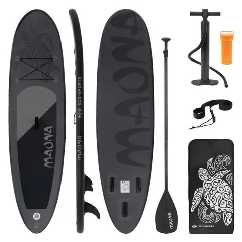 ECD Germany Stand Up Paddle Board Gonflable Maona | 308 x 76 x 10 cm | jusqu'à 120 kg | PVC | Noir | Pompe à Air Pagaie Sac