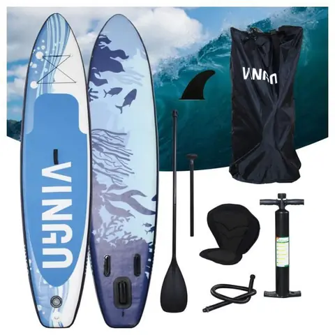 Einfeben Ensemble de planche SUP Planche de Surf Gonflable Stand Up Paddle 320cm Sac à Dos Paddling Board Bleu et Blanc Avec Assise