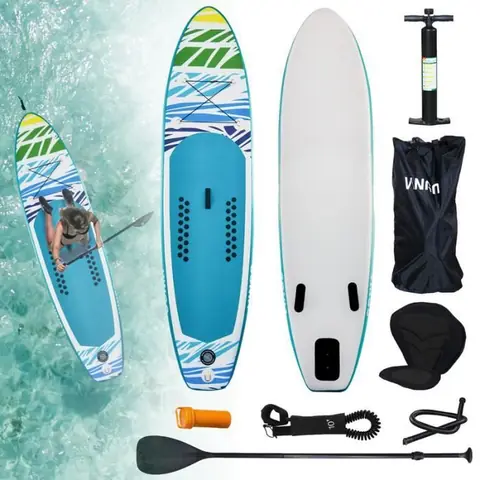 Einfeben Ensemble Planche de Surf Gonflable Stand Up Paddle 330cm de planche SUP Sac à Dos - Paddle Board Vert et Blanc Avec Assise