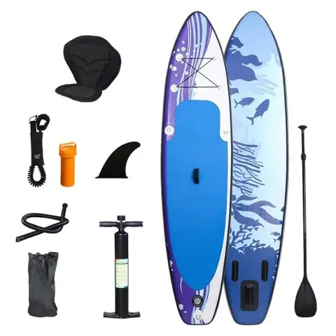 Einfeben Stand up paddle gonflable Planche de surf -Ensemble de planche SUP gonflable avec siège 305x76x15 cm Bleu