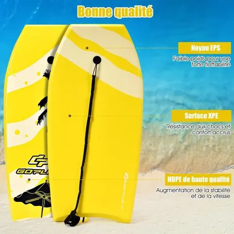 GIANTEX Planche de Bodyboard en Mousse 41 Inches 105X51X6 CM Capacité de Charge Max à 85KG,Jaune