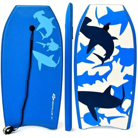 GOPLUS Bodyboard,Planche à Vagues Bodyboard 105cm,Léger et Résistant,Planche Idéale pour Surfer Les Vagues,Modèle de requin bleu