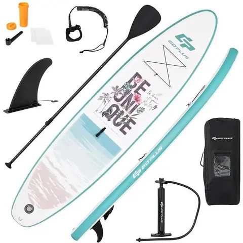 GOPLUS Planche de Surf Gonflable 335CM avec Pompe,Pagaie Réglable 160-210CM,Charge Jusqu'à 120kg,pour Natation,Spa,Yoga,Blanc