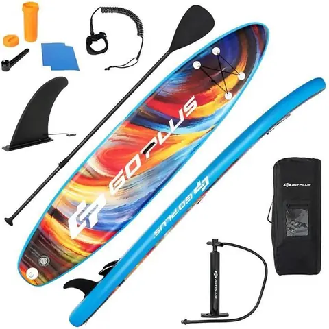 GOPLUS Planche de Surf Gonflable,Stand Up Paddle avec Sac à Dos, Pompe et Pagaie Réglable 160-210CM,Board Gonflable 320x76x15CM Bleu